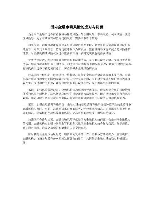 国内金融市场风险的应对与防范