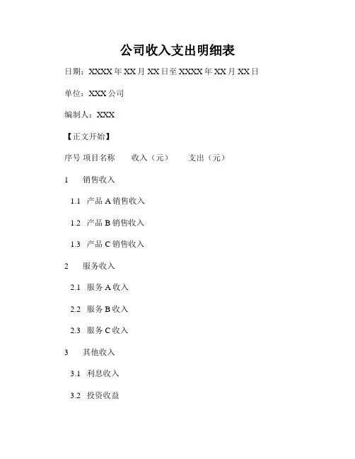 公司收入支出明细表