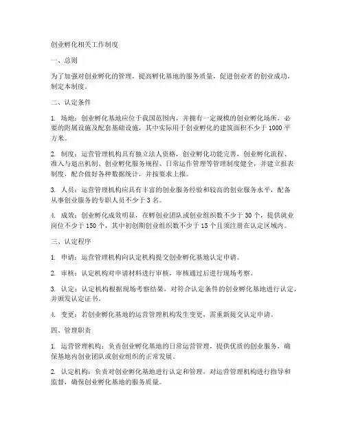 创业孵化相关工作制度