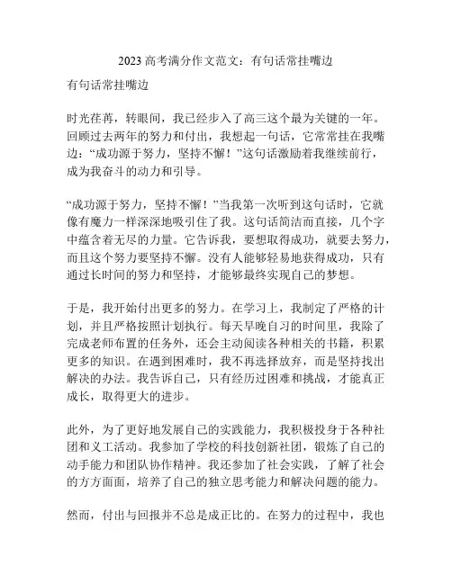 2023高考满分作文范文：有句话常挂嘴边