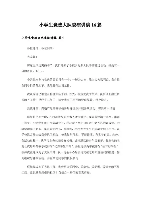 小学生竞选大队委演讲稿14篇