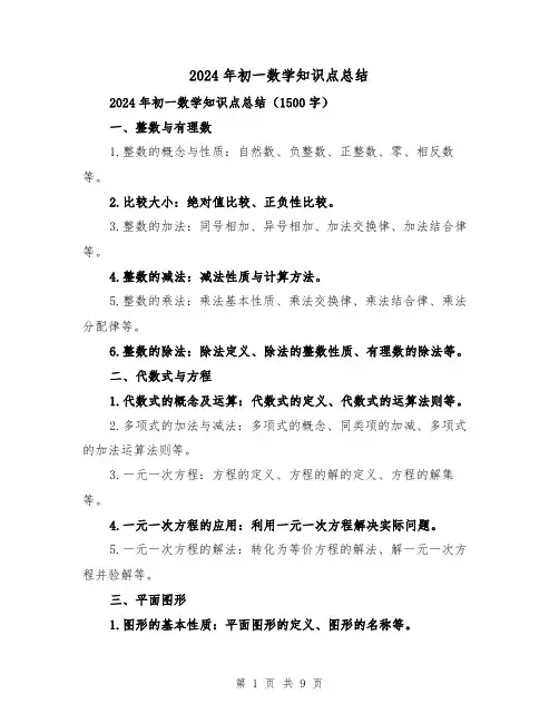 2024年初一数学知识点总结（二篇）