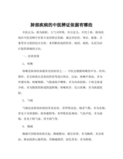 肺部疾病的中医辨证依据有哪些