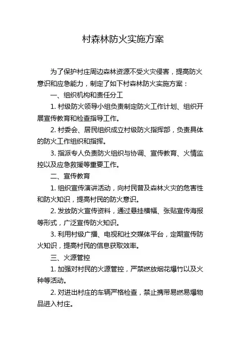 村森林防火实施方案