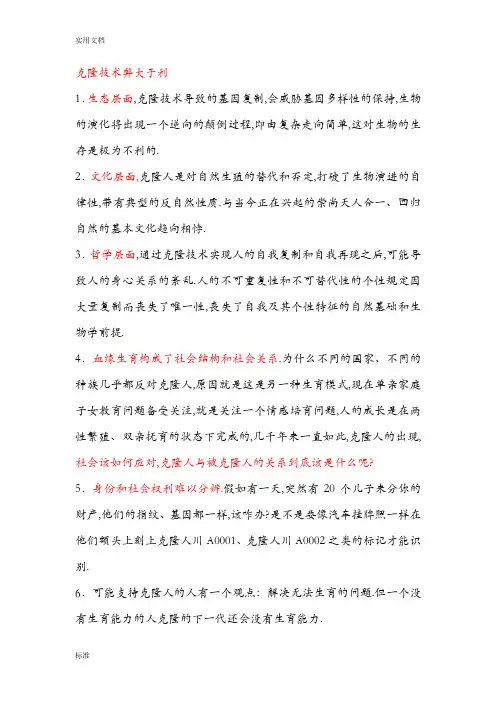 关于某克隆人利弊的辩论赛