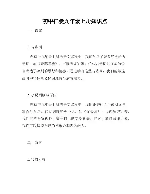 初中仁爱九年级上册知识点