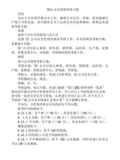 2021安全绩效考核方案