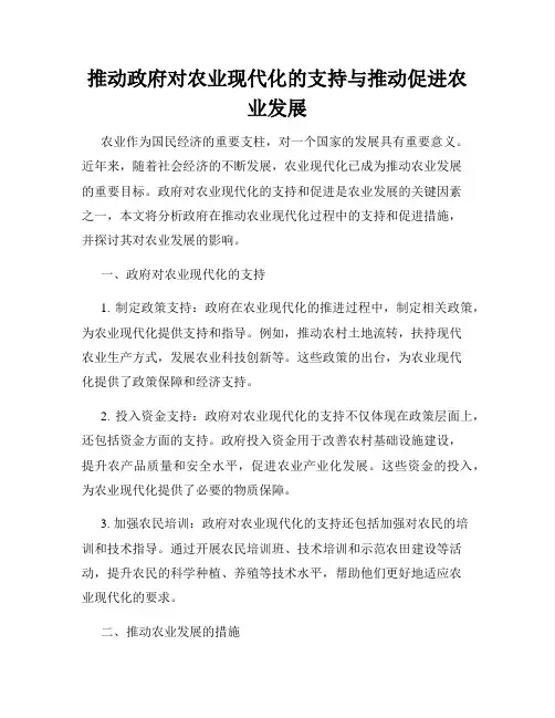 推动政府对农业现代化的支持与推动促进农业发展