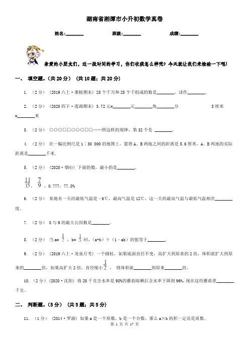湖南省湘潭市小升初数学真卷
