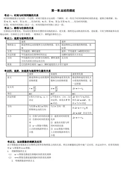 高一物理必修1第一章、第二章知识点复习与习题与答案