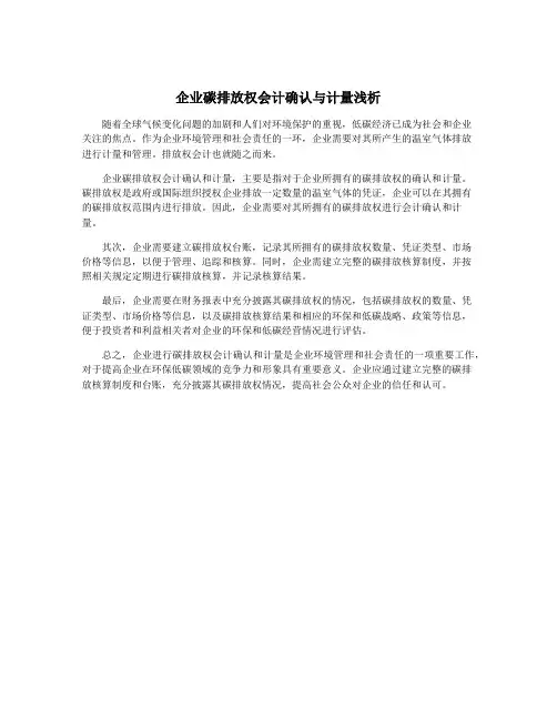 企业碳排放权会计确认与计量浅析