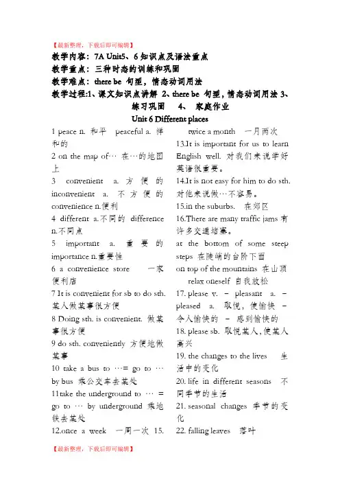 上海牛津英语7A_Unit6,7知识点及语法重点(精品资料).doc