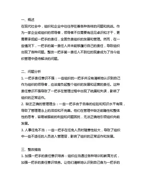 一把手第一责任人不到位整改措施