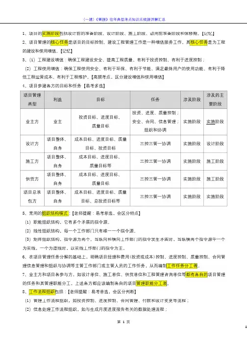 (一建)《管理》往年典型考点知识点梳理详解汇总