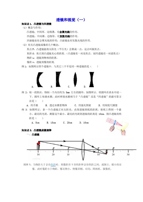 透镜和视觉(一)知识点及习题