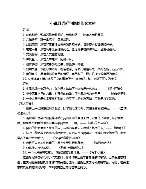 小说好词好句摘抄作文素材