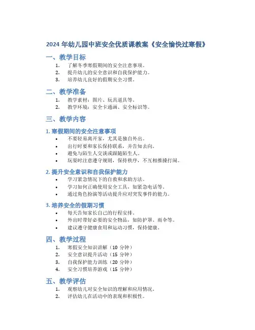 2024年幼儿园中班安全优质课教案《安全愉快过寒假》