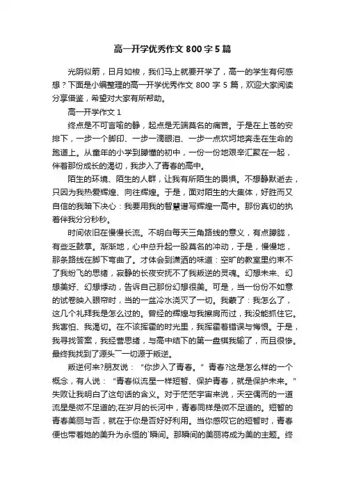 高一开学优秀作文800字5篇