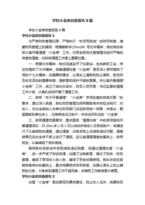 学校小金库自查报告6篇