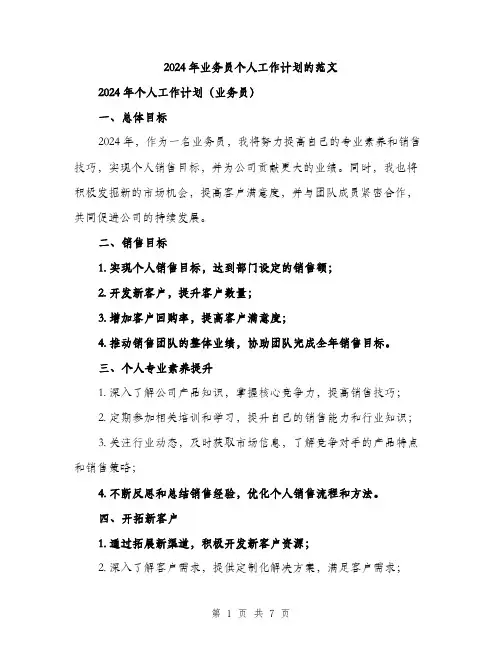 2024年业务员个人工作计划的范文(三篇)
