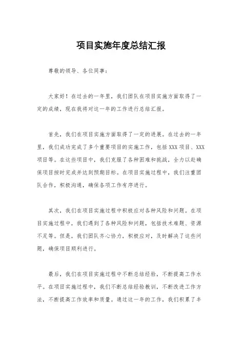 项目实施年度总结汇报