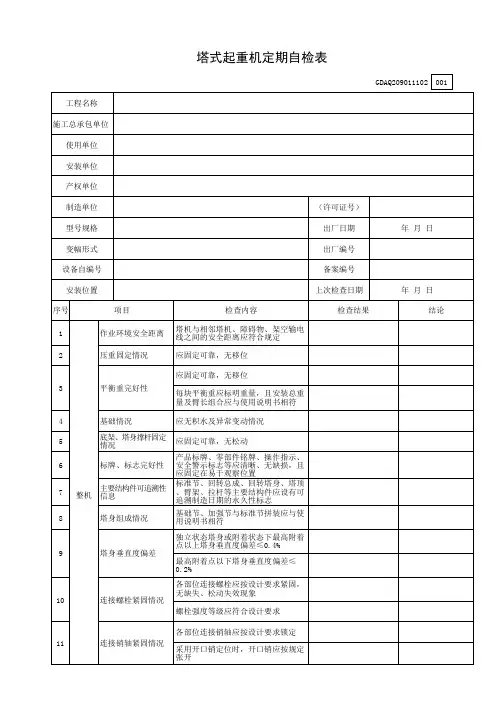 塔式起重机定期自检表(含续表)GDAQ209011102