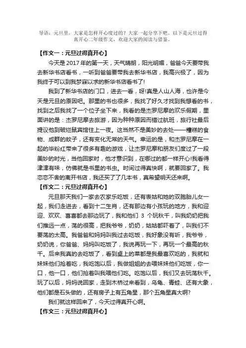 元旦过得真开心二年级作文精选6篇