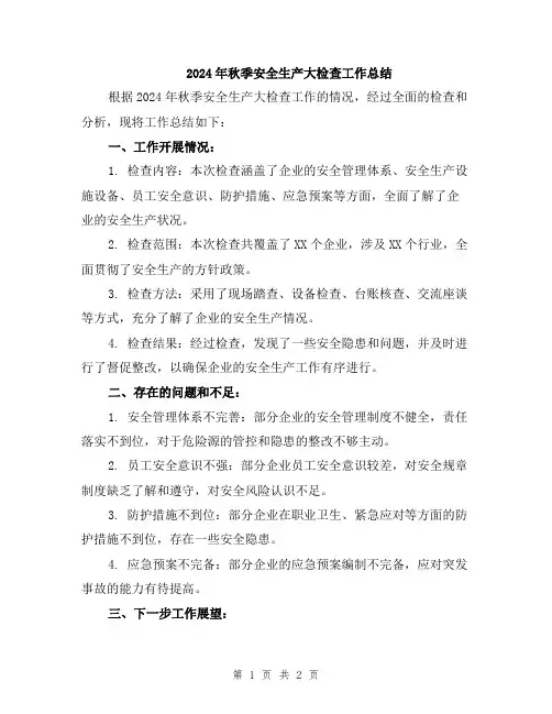 2024年秋季安全生产大检查工作总结