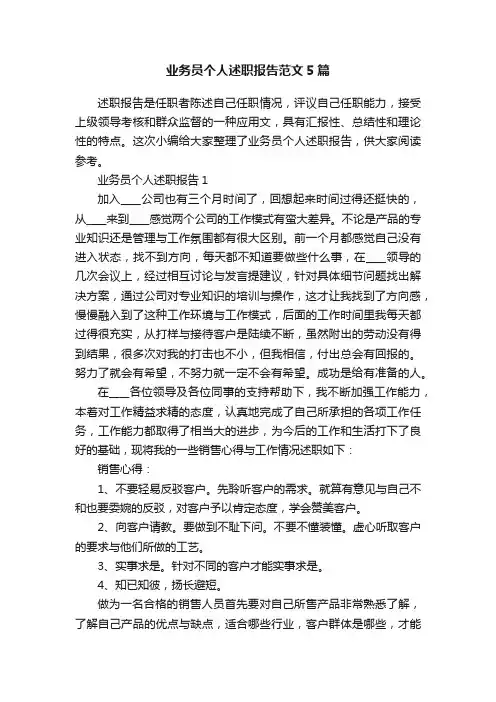 业务员个人述职报告范文5篇