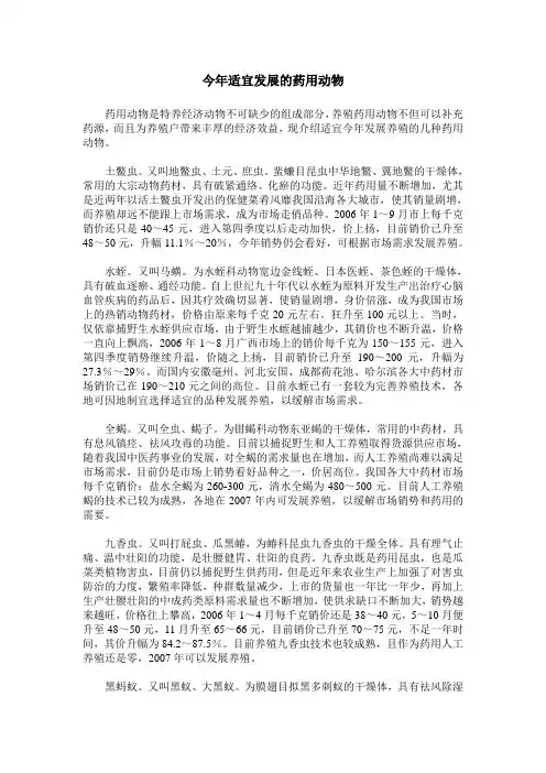 今年适宜发展的药用动物
