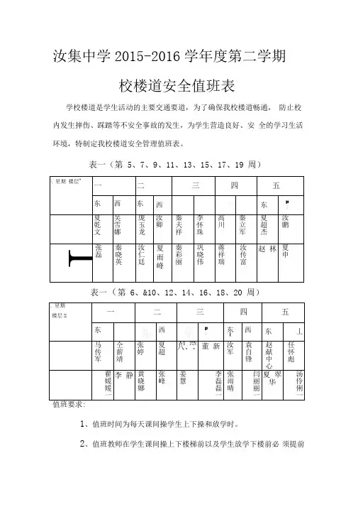 学校楼道安全值班表