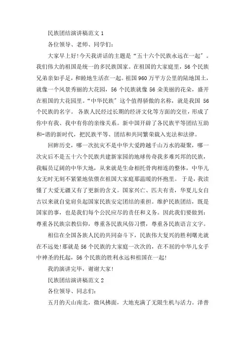 最新民族团结演讲稿范文五篇精选