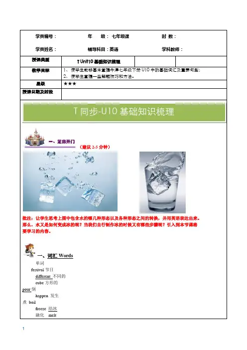 上海牛津版英语七年级下册7BUnit10U10总结复习
