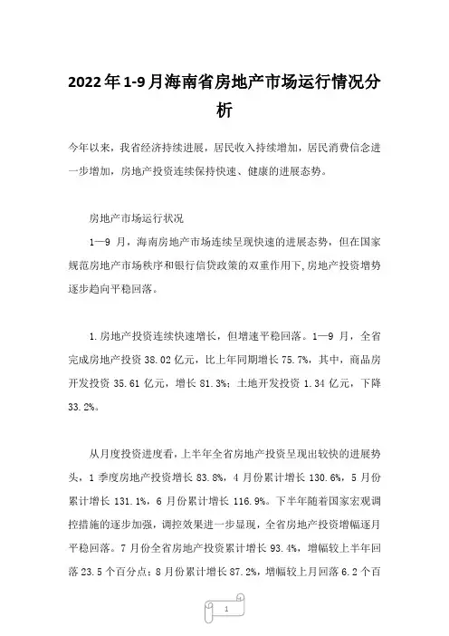 2023年1-9月海南省房地产市场运行情况分析