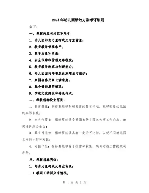2024年幼儿园绩效方案考评细则