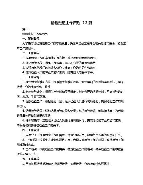 检验班组工作策划书3篇