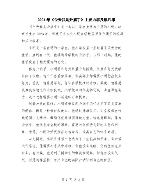 2024年《今天我是升旗手》主要内容及读后感