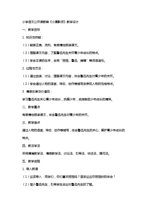 小学语文公开课教案《小摄影师》教学设计