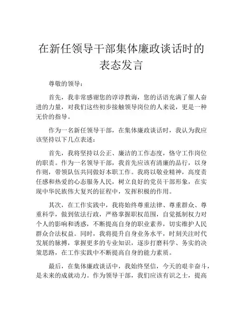 在新任领导干部集体廉政谈话时的表态发言