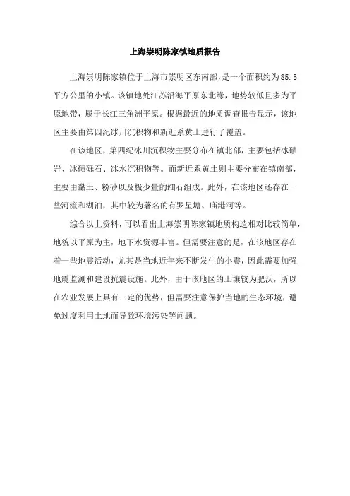 上海崇明陈家镇地质报告