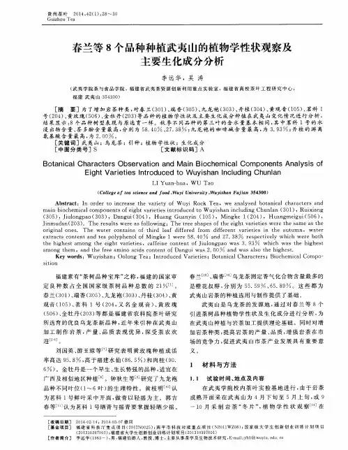 春兰等8个品种种植武夷山的植物学性状观察及主要生化成分分析