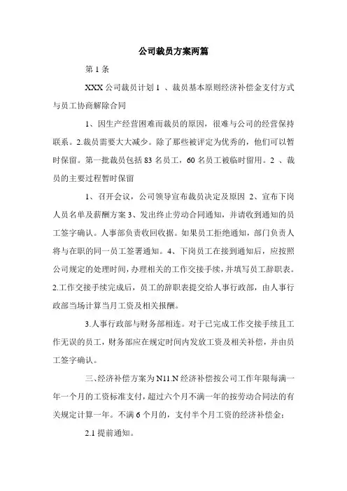 公司裁员方案两篇.doc