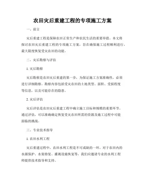 农田灾后重建工程的专项施工方案