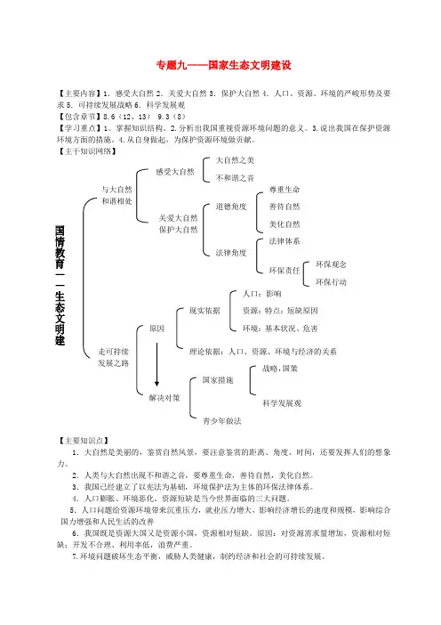 九年级政治 专题九-生态文明建设 鲁教版