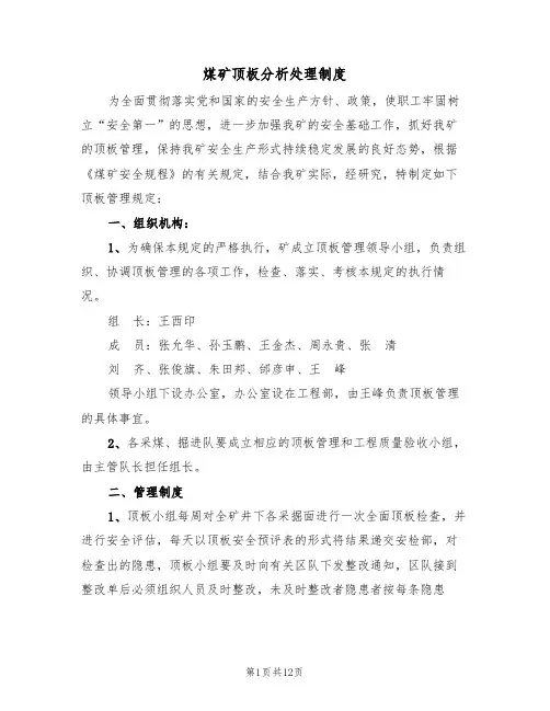 煤矿顶板分析处理制度(3篇)
