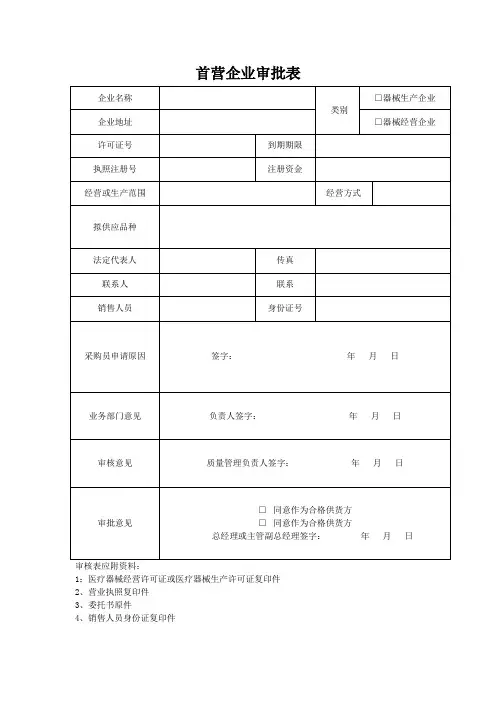 III类医疗器械经营企业质量管理全套表格