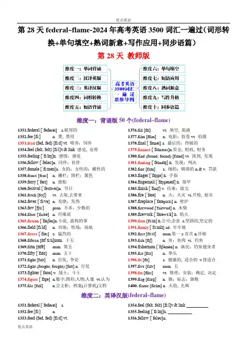 第28天 f(英汉互译+词形转换+短语提炼+单句填空+语篇填空)-2024年高考英语3500词汇一遍