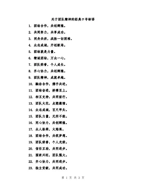 关于团队精神的经典口号标语