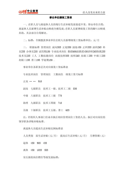 事业单位绩效工资表