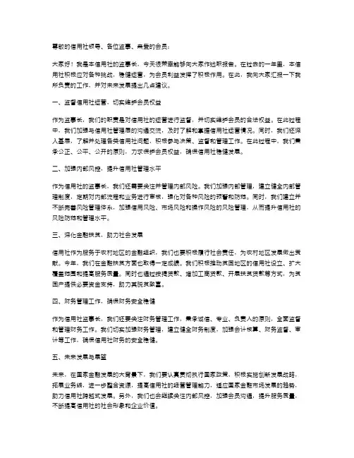 信用社监事长述职报告
